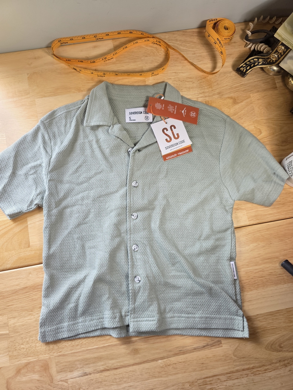 NWT Boys Sovereign Code Short Sleeve Button-Up Shirt - Sage Green